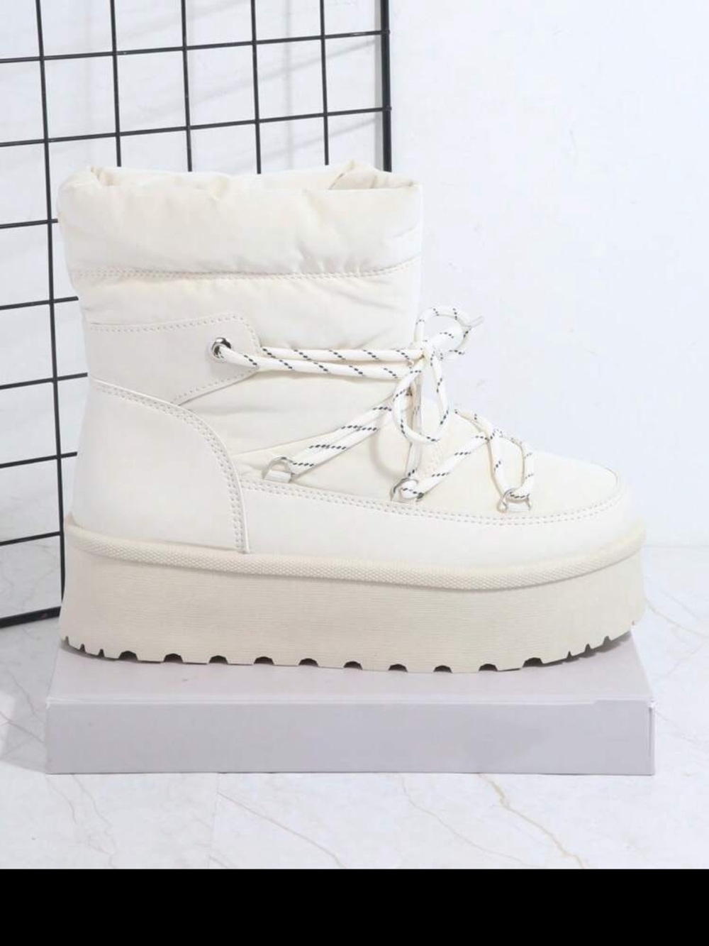 Flatform / Platform Lace-Up Women's White Boots - Picture 3 of 7